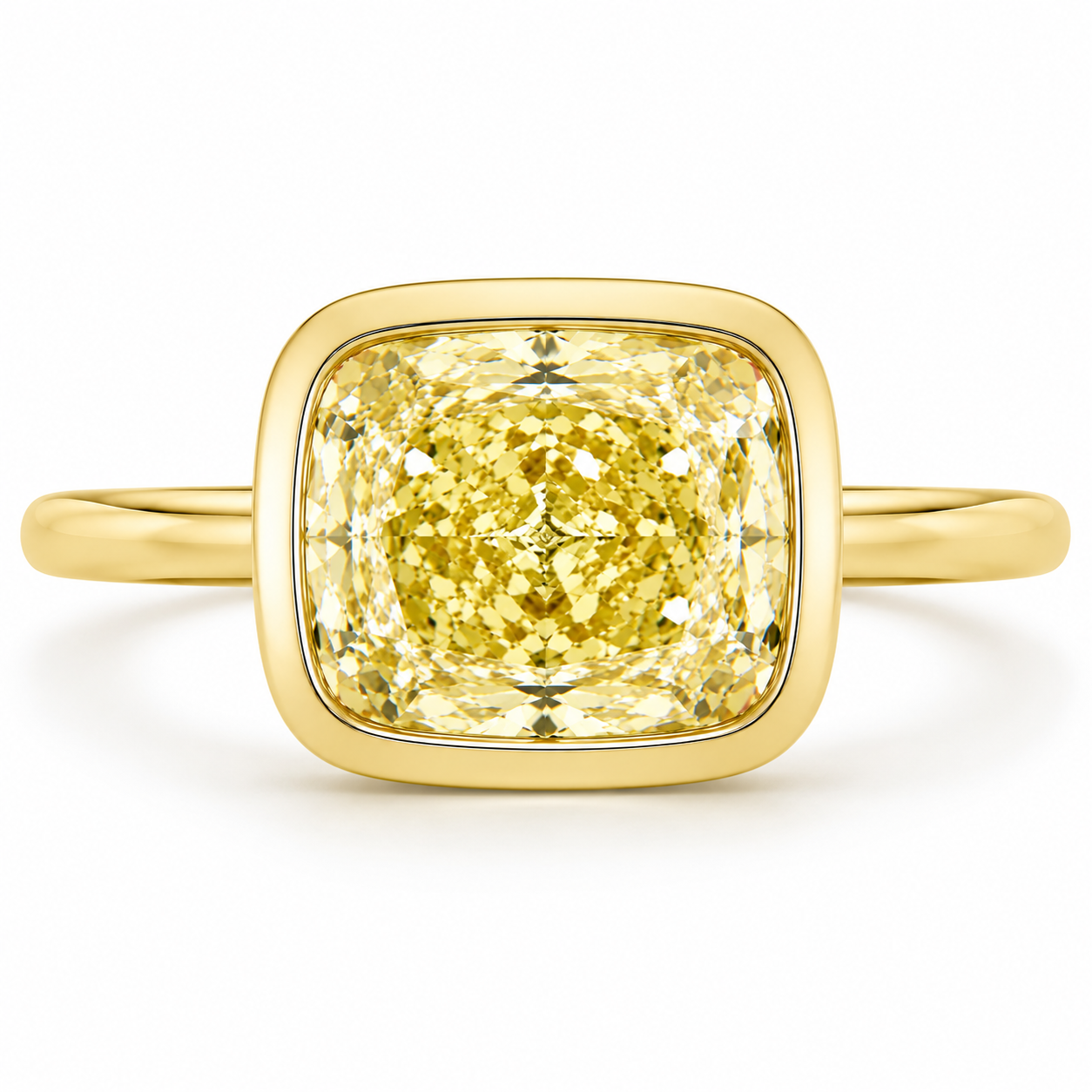 east-west 3 carats yellow diamond cushion ring