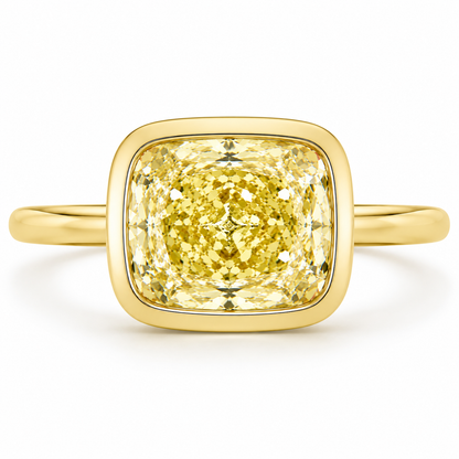 East-West 3 carats Yellow Diamond Cushion Ring