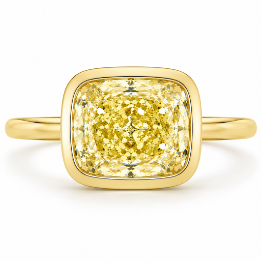 East-West 3 carats Yellow Diamond Cushion Ring