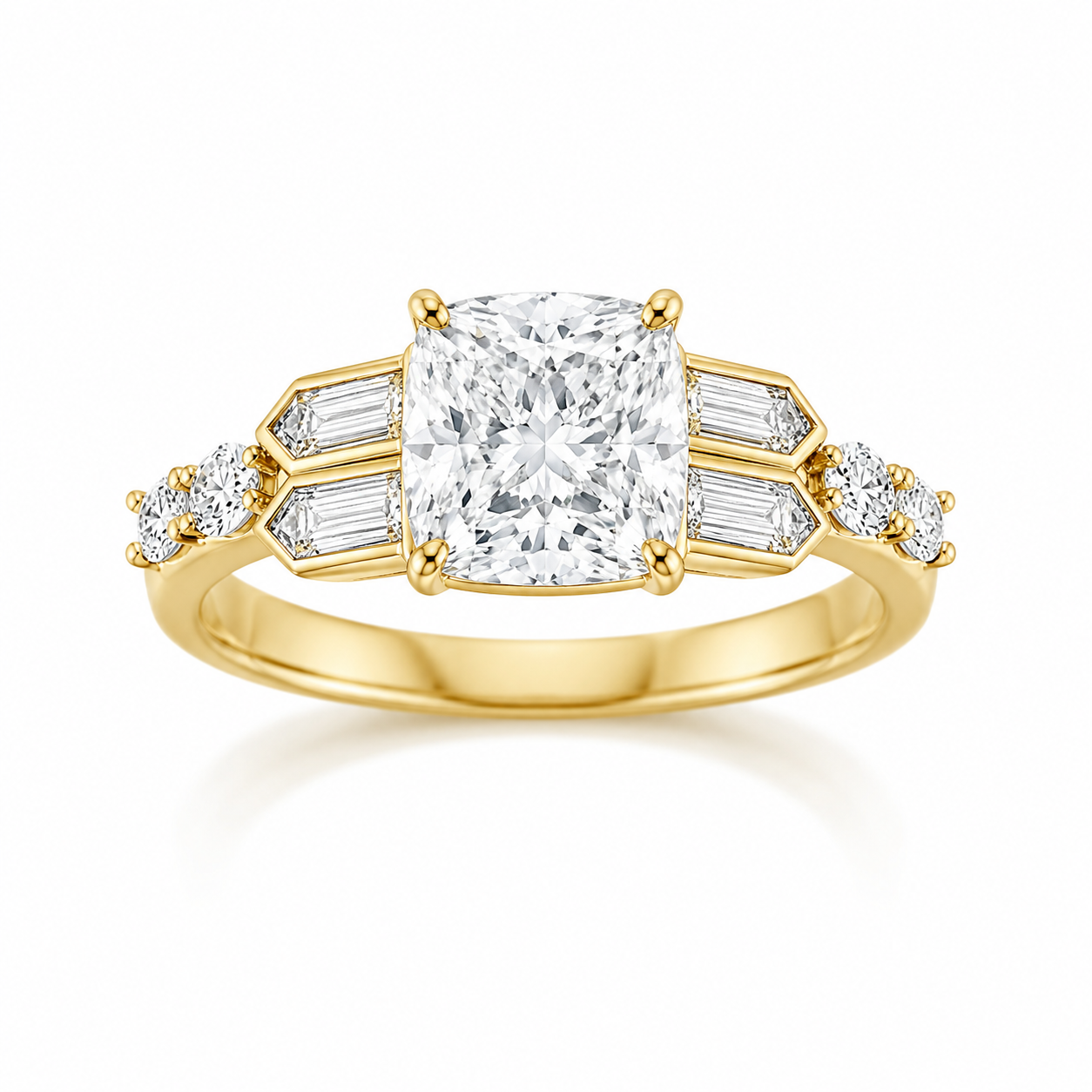 art deco cushion cut lab diamond engagement ring – 14k yellow gold