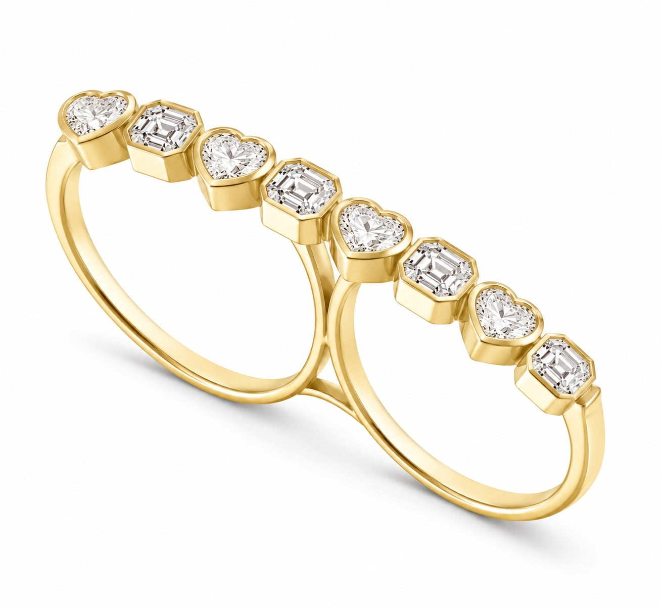 heart & asscher cut diamond two-finger ring