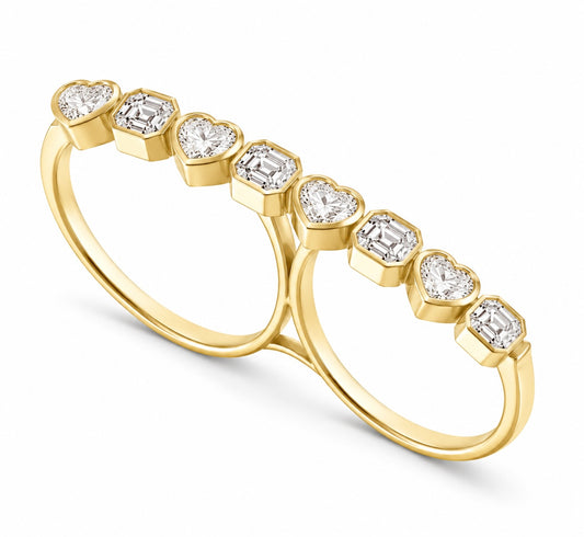 Heart & Asscher Cut Diamond Two-Finger Ring