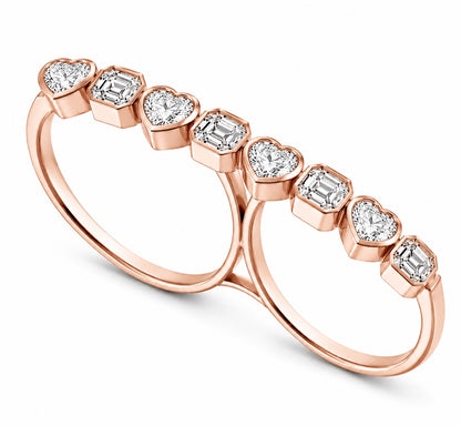 Heart & Asscher Cut Diamond Two-Finger Ring