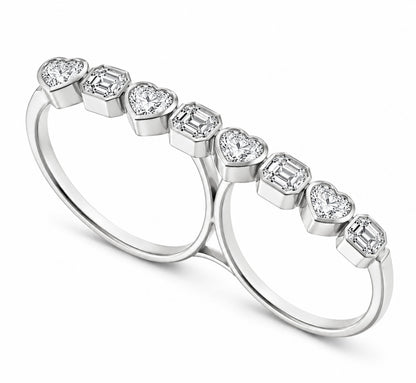 Heart & Asscher Cut Diamond Two-Finger Ring