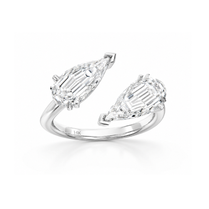 Toi et Moi Step Cut Pear Lab Diamond Ring in 14K White Gold