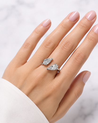 Toi et Moi Step Cut Pear Lab Diamond Ring in 14K White Gold