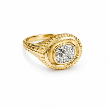East-West Cushion Diamond Signet Ring