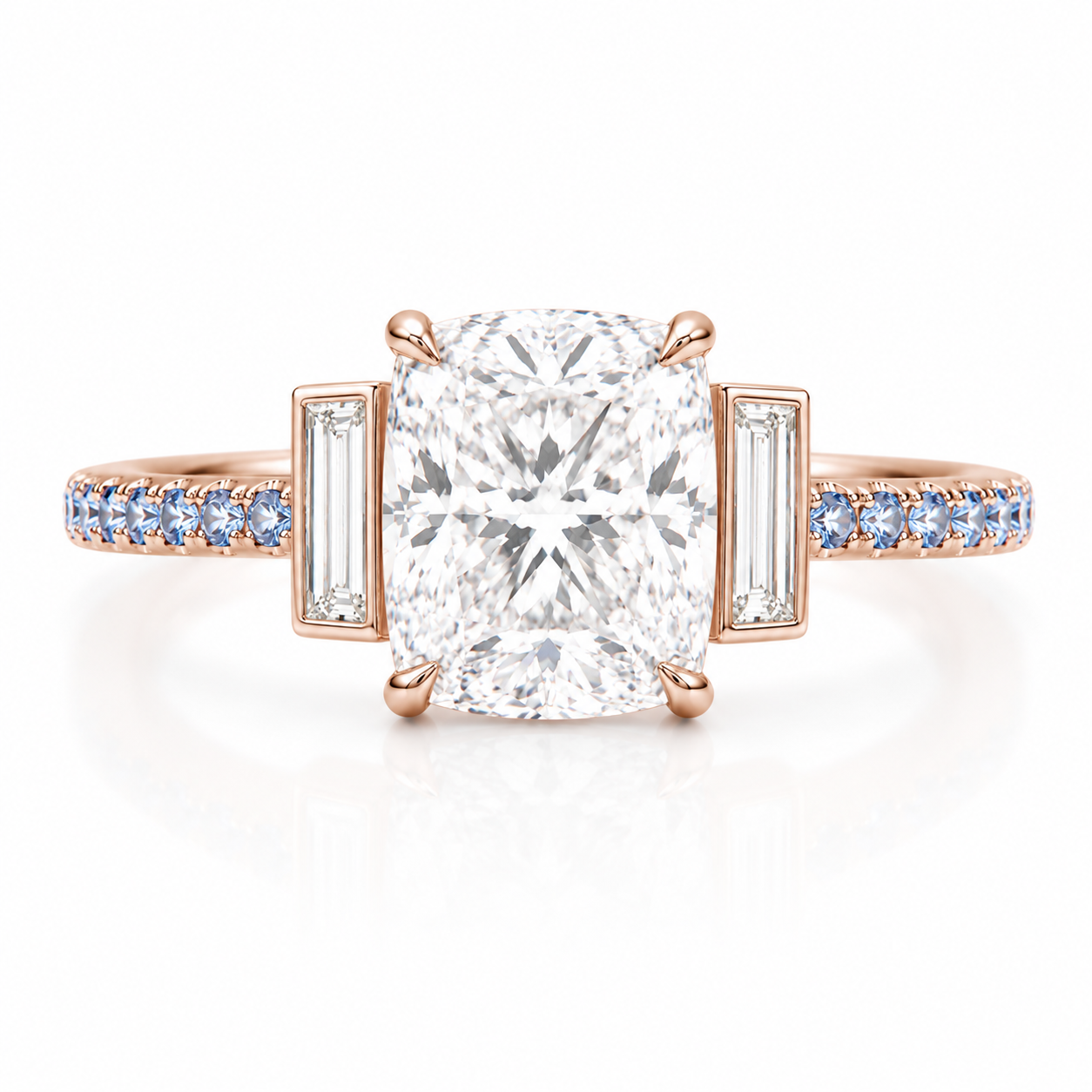 blue diamond band 3 carat cushion cut engagement ring
