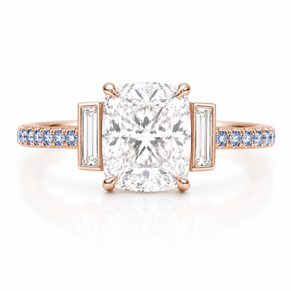 Blue Diamond Band 3 Carat Cushion Cut Engagement Ring
