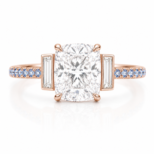 Blue Diamond Band 3 Carat Cushion Cut Engagement Ring