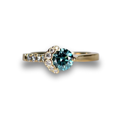 Luxury Blue Round Cut Lab-Grown Diamond Ring in 14K Yellow Gold – 1.0 CT, IGI Certified