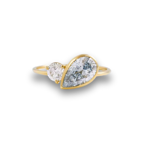 Blue Pear Cut Lab-Grown Diamond Two-Stone Ring in 14K Yellow Gold – 1.0 CT centre stone, D/VS1, IGI Certified