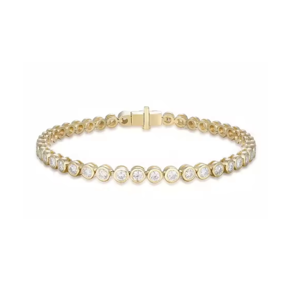 bezel-set lab-grown diamond tennis bracelet in 14k yellow gold – 3.8 ct total, 17cm