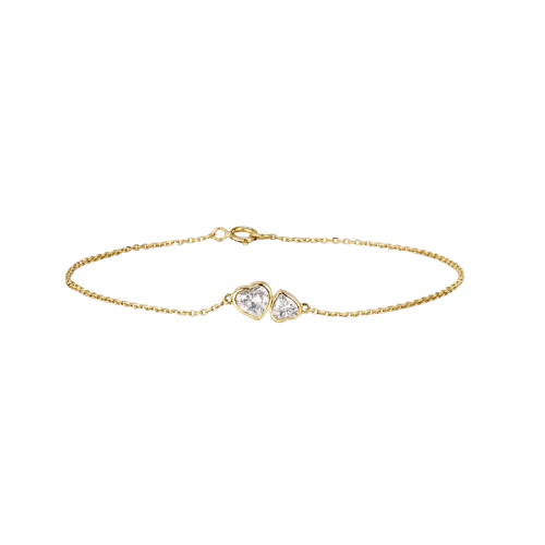 Double Heart Lab-Grown Diamond Bracelet in Yellow Gold • 0.50ct Total