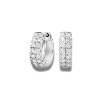 Double Row Lab-Grown Diamond Huggie Hoop Earrings • 0.72ct Total D Color VS1 • 14K White Gold