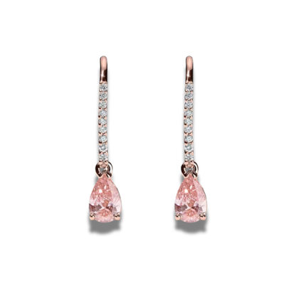 Pink Pear-Cut Lab-Grown Diamond Earrings with Round Accents • 1.24ct Total • E Color VS1 • 14K Rose Gold
