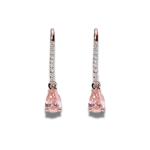 Pink Pear-Cut Lab-Grown Diamond Earrings with Round Accents • 1.24ct Total • E Color VS1 • 14K Rose Gold