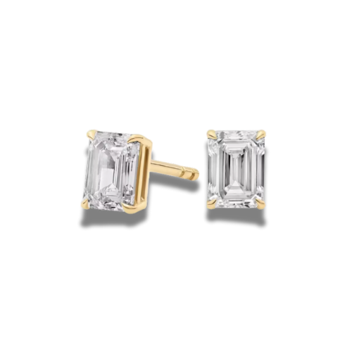 Classic Emerald-Cut Lab-Grown Diamond Stud Earrings • 1–3ct D Color VS1 • 14K Yellow Gold