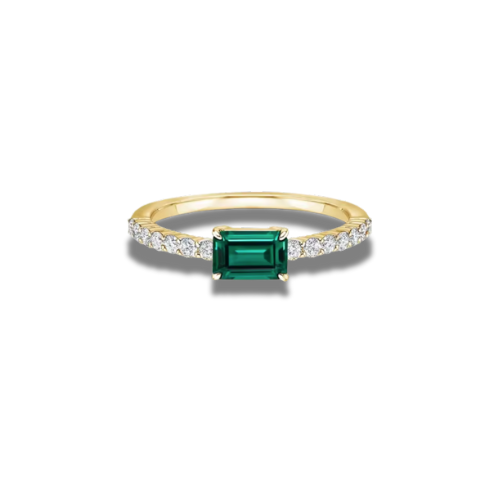 Beatrice Emerald-Cut Lab-Grown Emerald & Diamond Pavé Ring • 5×7mm • 14k Yellow Gold