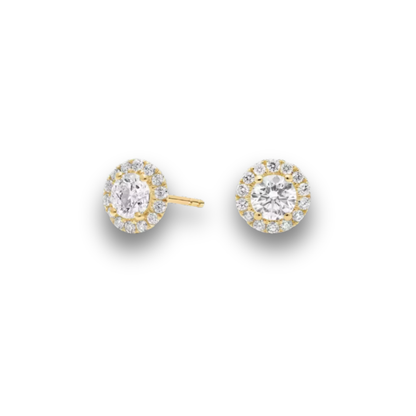Round Lab-Grown Diamond Halo Stud Earrings in 9K Yellow Gold – 1.0–2.0 CT Total