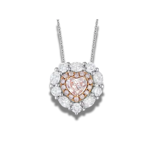 fancy pink heart lab-grown diamond halo necklace • 1.26ct total • igi certified • 14k rose & white gold