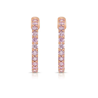 Pavé Fancy Pink Lab-Grown Diamond Hoop Earrings in 9K Rose Gold – 1.1 CT Total, VS Clarity