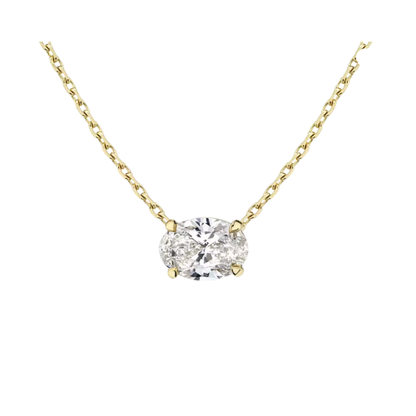 Oval-Cut Lab-Grown Diamond Solitaire Necklace in Yellow Gold • 1–3ct D Color VS1 • IGI Certified