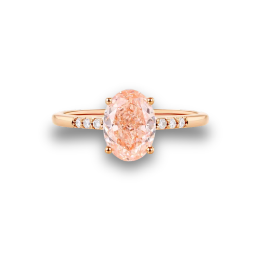 Pink Oval Lab-Grown Diamond Ring in 14K Rose Gold – 1.5 CT Center with Pavé Diamond Shank
