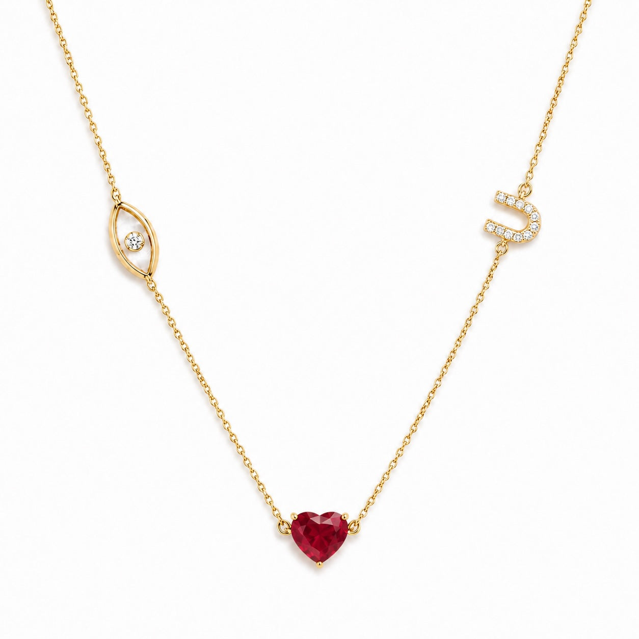 eye love u ruby heart diamond necklace