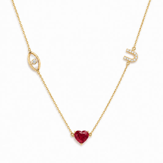 Eye Love U Ruby Heart Diamond Necklace