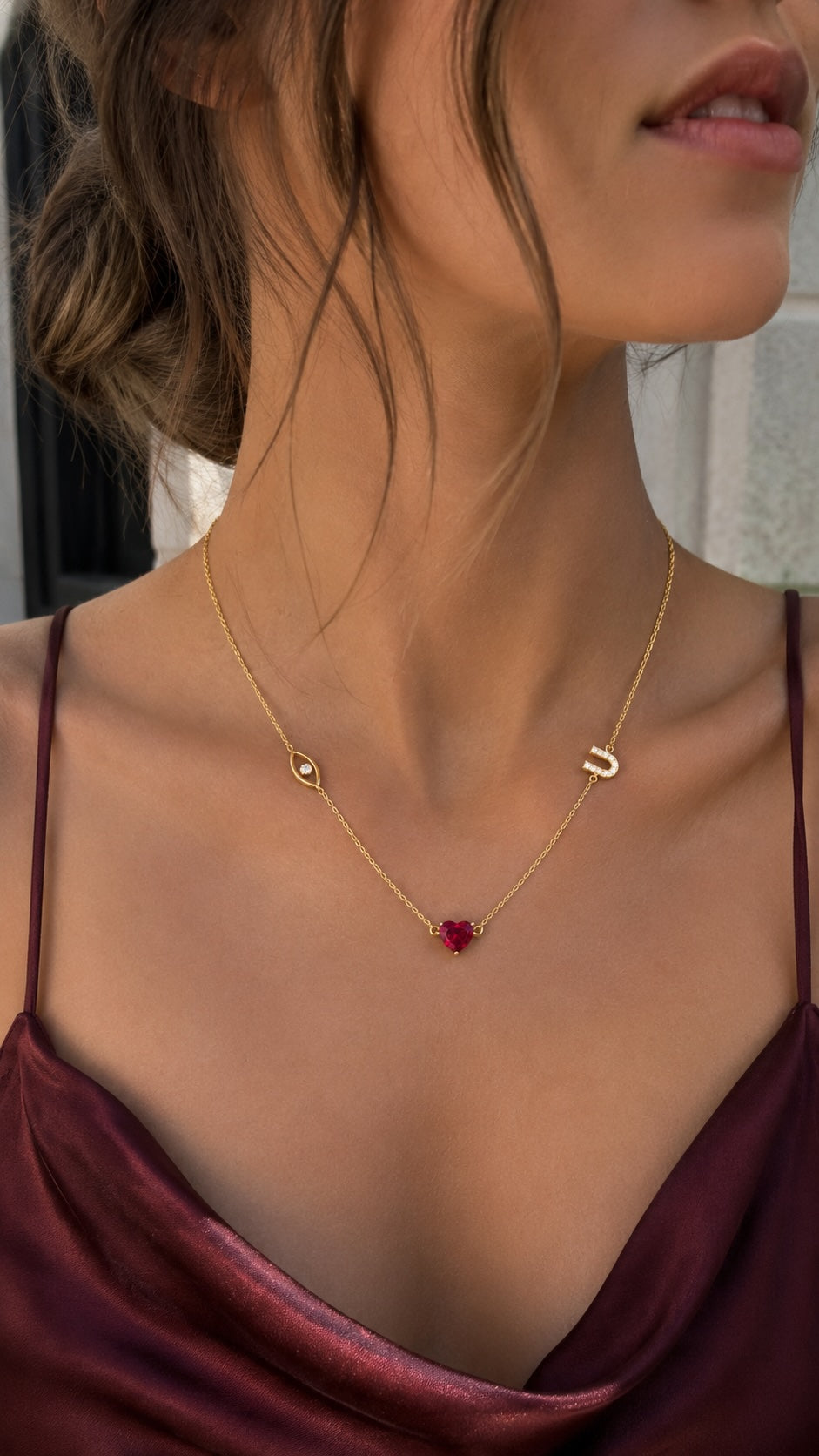 eye love u ruby heart diamond necklace