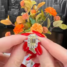 1–2ct Fancy Light Yellow Emerald Lab-Grown Diamond Halo Ring in 14K White Gold with White Baguette Accents