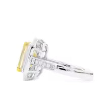 1–2ct Fancy Light Yellow Emerald Lab-Grown Diamond Halo Ring in 14K White Gold with White Baguette Accents