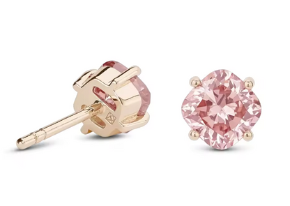 Pink Cushion-Cut Lab-Grown Diamond Stud Earrings in Yellow Gold • 1ct Each VS1