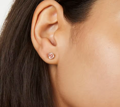 Pink Cushion-Cut Lab-Grown Diamond Stud Earrings in Yellow Gold • 1ct Each VS1