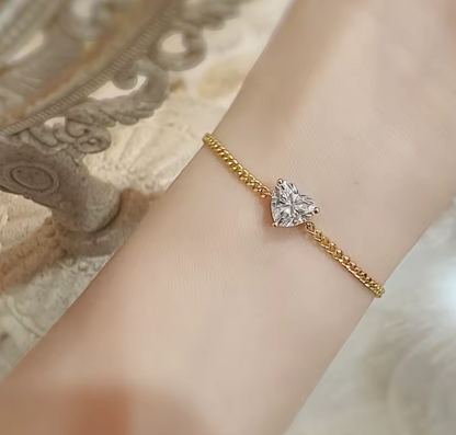 Heart-Shaped Lab-Grown Diamond Cuban Link Bracelet • 1.00ct E Color VS1 • 18K Yellow Gold