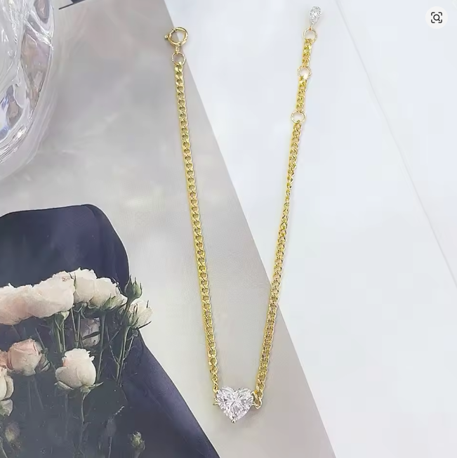 heart-shaped lab-grown diamond cuban link bracelet • 1.00ct e color vs1 • 18k yellow gold
