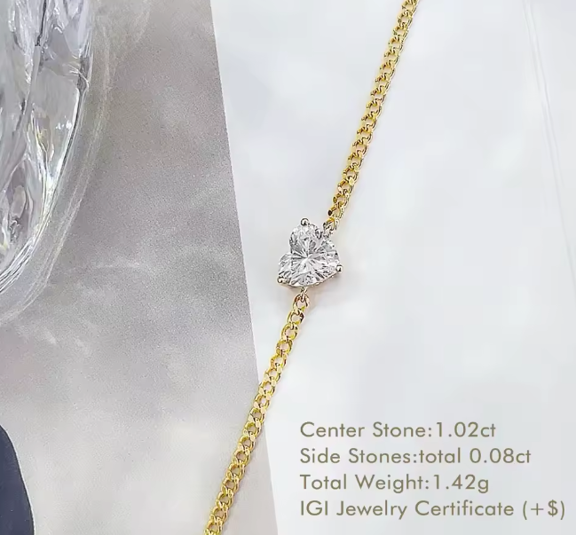 heart-shaped lab-grown diamond cuban link bracelet • 1.00ct e color vs1 • 18k yellow gold