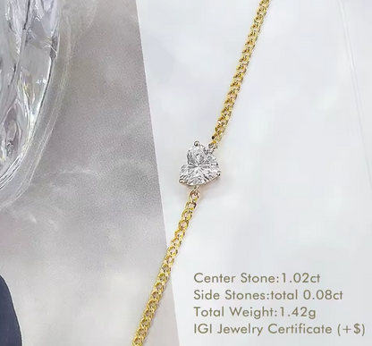 Heart-Shaped Lab-Grown Diamond Cuban Link Bracelet • 1.00ct E Color VS1 • 18K Yellow Gold