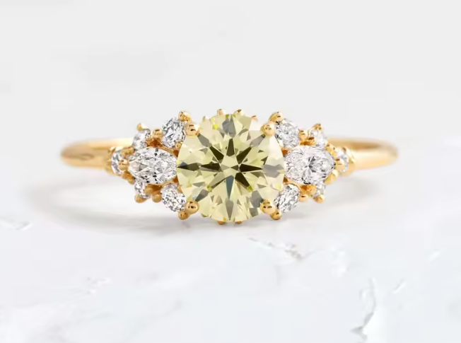 yellow round lab-grown diamond vintage engagement ring in yellow gold • 1.00ct d color vs1