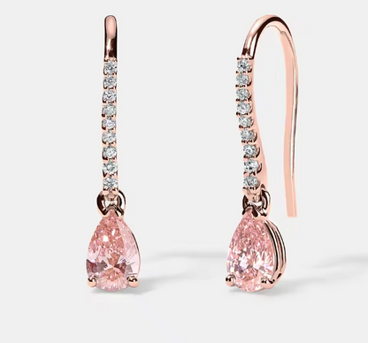 Pink Pear-Cut Lab-Grown Diamond Earrings with Round Accents • 1.24ct Total • E Color VS1 • 14K Rose Gold