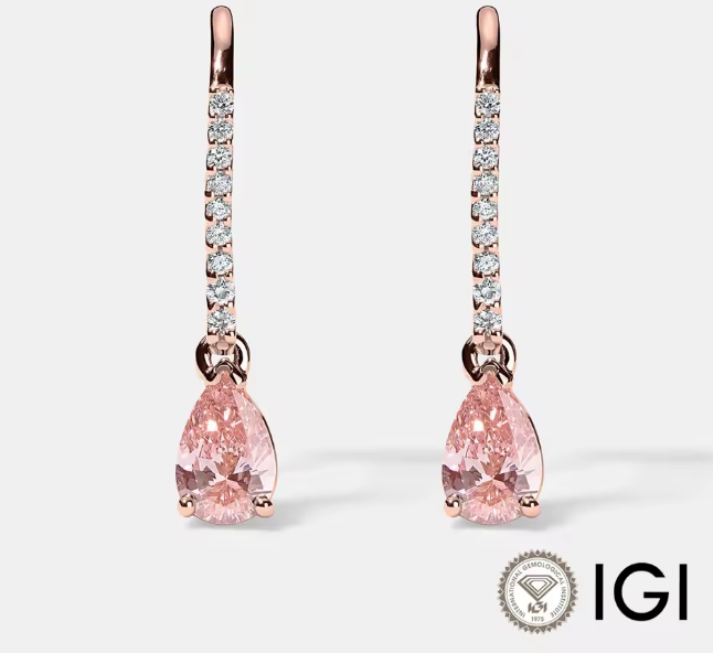 pink pear-cut lab-grown diamond earrings with round accents • 1.24ct total • e color vs1 • 14k rose gold