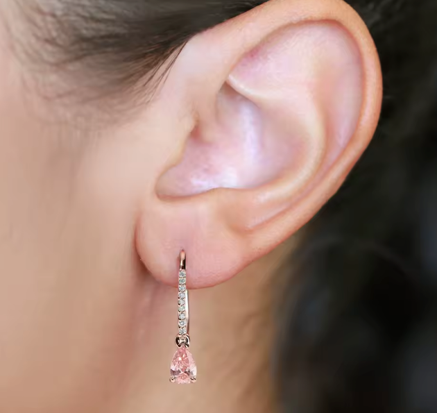 pink pear-cut lab-grown diamond earrings with round accents • 1.24ct total • e color vs1 • 14k rose gold
