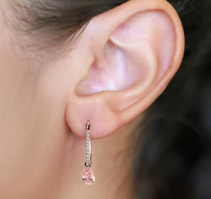 Pink Pear-Cut Lab-Grown Diamond Earrings with Round Accents • 1.24ct Total • E Color VS1 • 14K Rose Gold