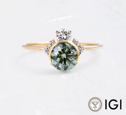 Vintage Green Round Lab-Grown Diamond Engagement Ring • 1.00ct • 14K Yellow Gold with Diamond Accents