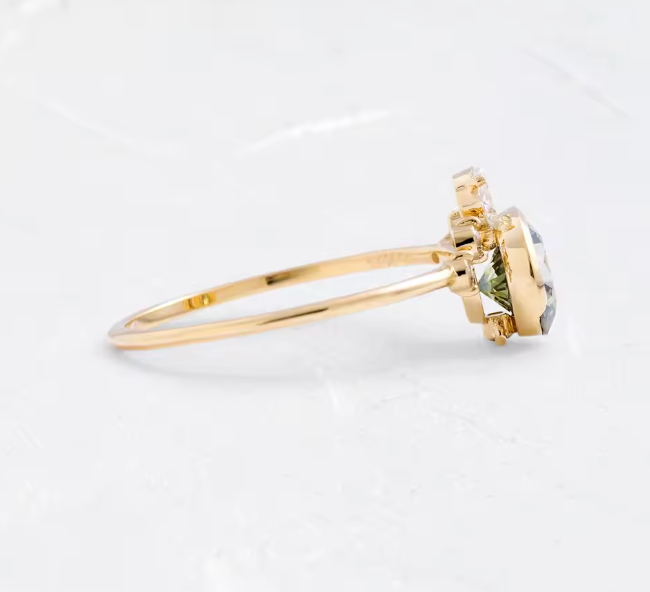 vintage green round lab-grown diamond engagement ring • 1.00ct • 14k yellow gold with diamond accents