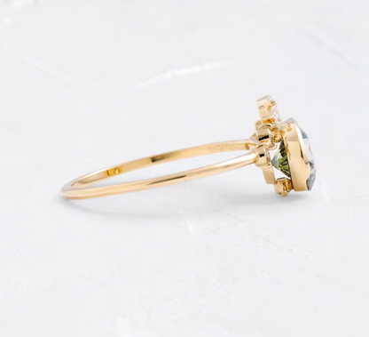 Vintage Green Round Lab-Grown Diamond Engagement Ring • 1.00ct • 14K Yellow Gold with Diamond Accents
