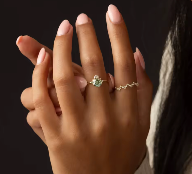 vintage green round lab-grown diamond engagement ring • 1.00ct • 14k yellow gold with diamond accents