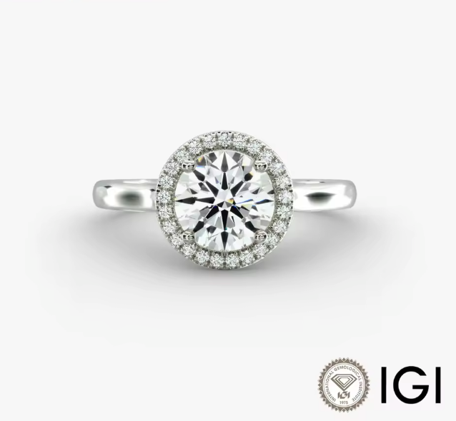 round lab-grown diamond halo engagement ring • 1–3ct d color vvs2 • 14k white gold