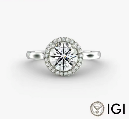 Round Lab-Grown Diamond Halo Engagement Ring • 1–3ct D Color VVS2 • 14K White Gold